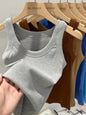 Zjaiss women's solid ribbed round neck tank top in beige, featuring a stretchy, basic summer camisole design.