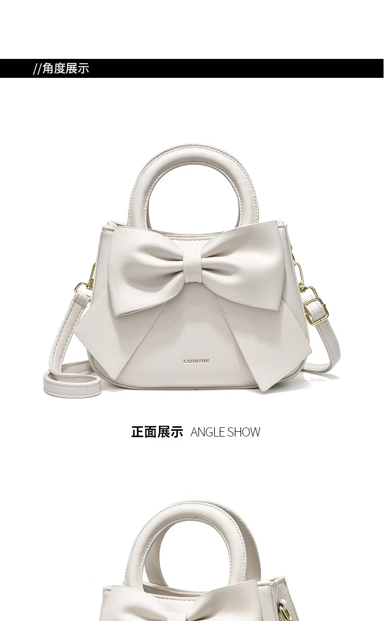 Fashion Casual Handbags For Women Cute Bow Black White Blue Kahki PU Handbags Trendy Daily Shoulder Underarm Bags bolsa feminina