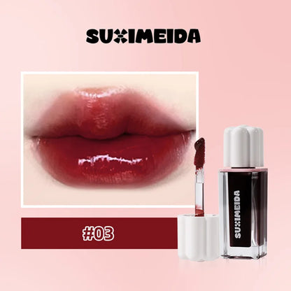 PinkcoCo Bear Doodle Mirror Lip Glaze by Blushimmer, shiny nude lip gloss with mirror, long-lasting and skin-brightening.