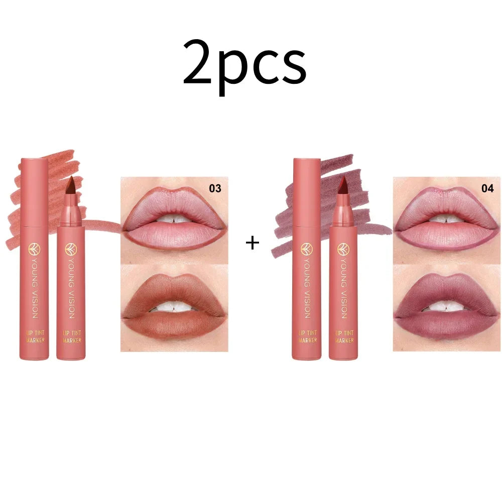 Blushimmer Lip Tint Pen with 6 matte water lipstick colors, long-lasting, smooth lip liner and stain combo, non-stick cup.