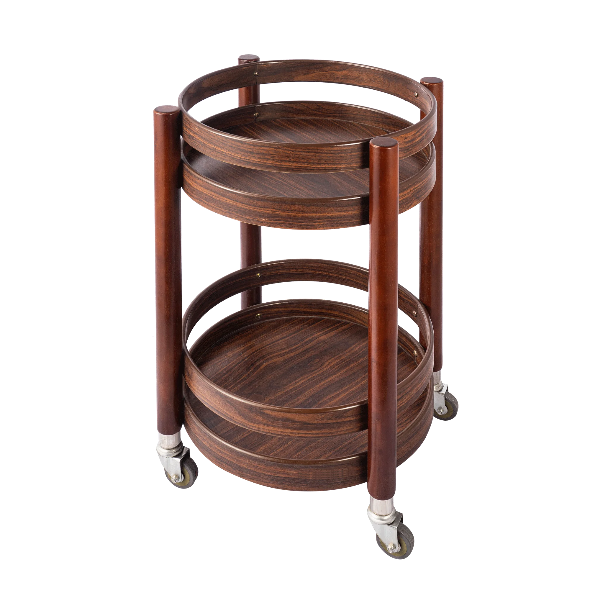 Portable Snack Dessert Display Stand for Party Office，Multi-Function 3-Tier Rolling Bar Cart, Solid Wood Kitchen Serving Trolley