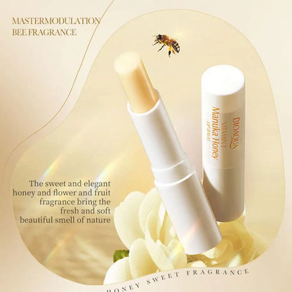 Blushimmer Vitamin E Honey Lip Balm stick with nourishing, moisturizing formula for dry, cracked winter lips.