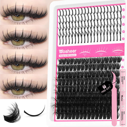 Blushimmer WOSHEER Lash Clusters Kit with spiky eyelash extension clusters for volume and DIY lash enhancements, shown in image.