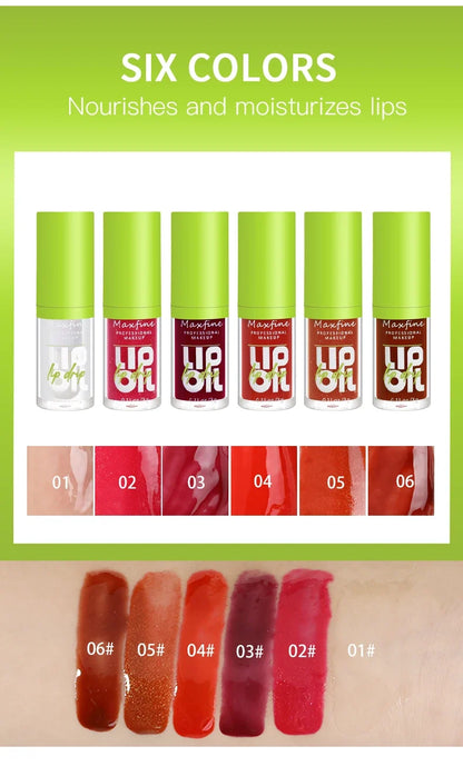 Blushimmer 6-tone moisturizing luminous lip gloss oil in transparent liquid, 3g, showcasing a glossy, clear lip gloss container.