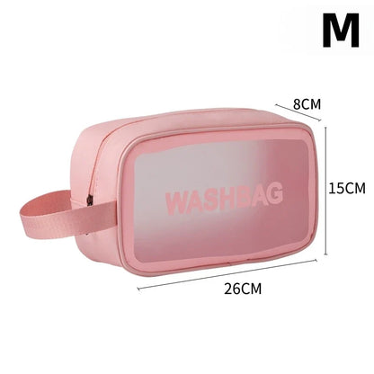 Transparent waterproof travel wash bag by Blushimmer, large capacity cosmetic organizer for women with multiple compartments.