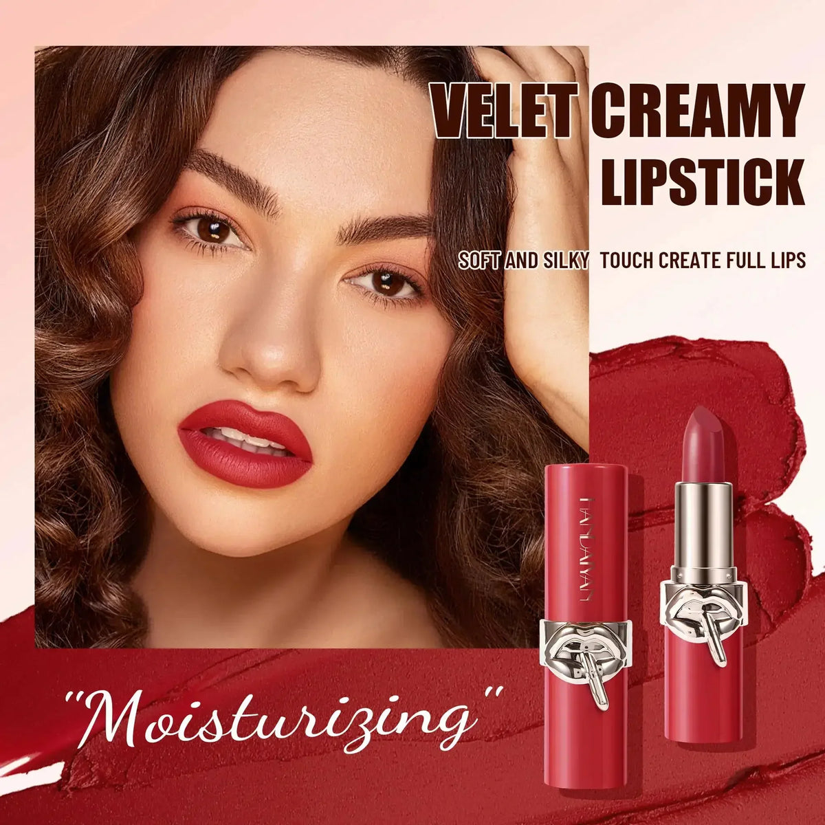 Blushimmer velvet lipstick with rich color, creamy moisturizing finish, waterproof and non-stick, in six shades for women.