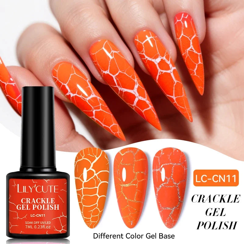 LILYCUTE Blushimmer 7ml neon crackle gel nail polish with fluorescent, quick-dry UV gel for vibrant summer nail art.