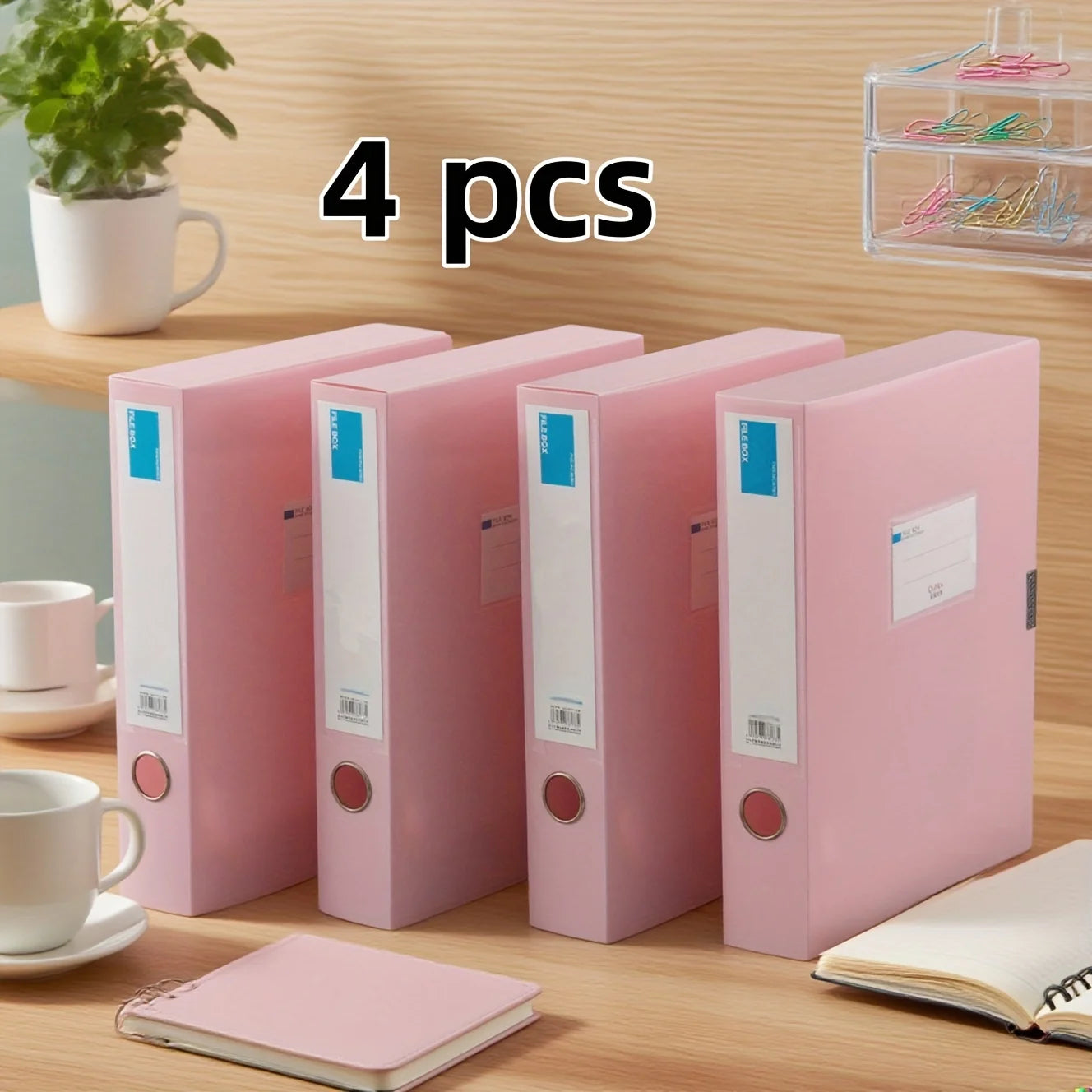 4-Piece Set of File Boxes, A4 Document Boxes, Office Desk Storage Boxes, Large-Capacity Contract Folder Storage, Office Supplies