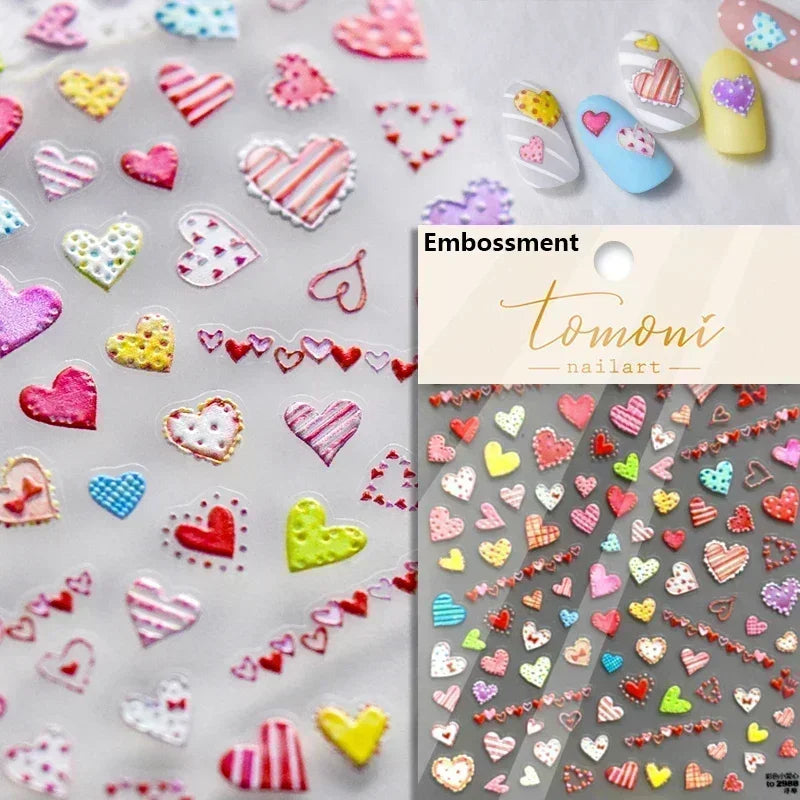 Colorful Cat's Eye 5D gradient European love heart gem nail art stickers by Blushimmer with geometric wing crystals for manicure decor.