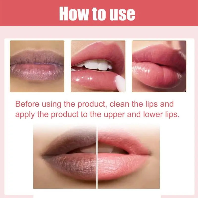 Blushimmer organic lip lightening balm in 30g jar, showing soft pink lips and the product packaging for dark lip brightening.