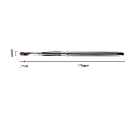 Blushimmer portable silver lips makeup brush pen with metal handle, lip gloss and lipstick applicator with protective cap.
