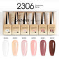 Six bottles of Blushimmer CANNI HEMA free nail gel polish set with vibrant colors for semi-permanent UV and LED gel nails.