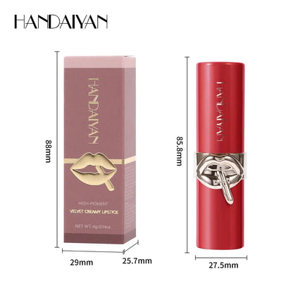 Blushimmer long-lasting velvet lipstick in creamy, waterproof formula with rich color, shown in six shades, smooth lip makeup for women.