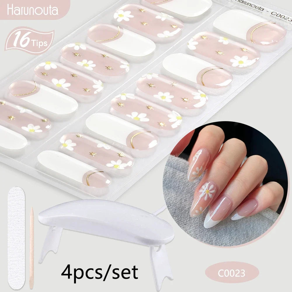 Blushimmer Harunouta 4-piece set of nude pink gradient jelly semi-cured gel nail strips with nail lamp and waterproof long-lasting wraps