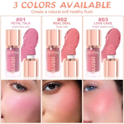 Blushimmer matte liquid blush cheek tint with high pigmentation, natural flush, long-lasting, transfer-proof, multi-use for cheeks.