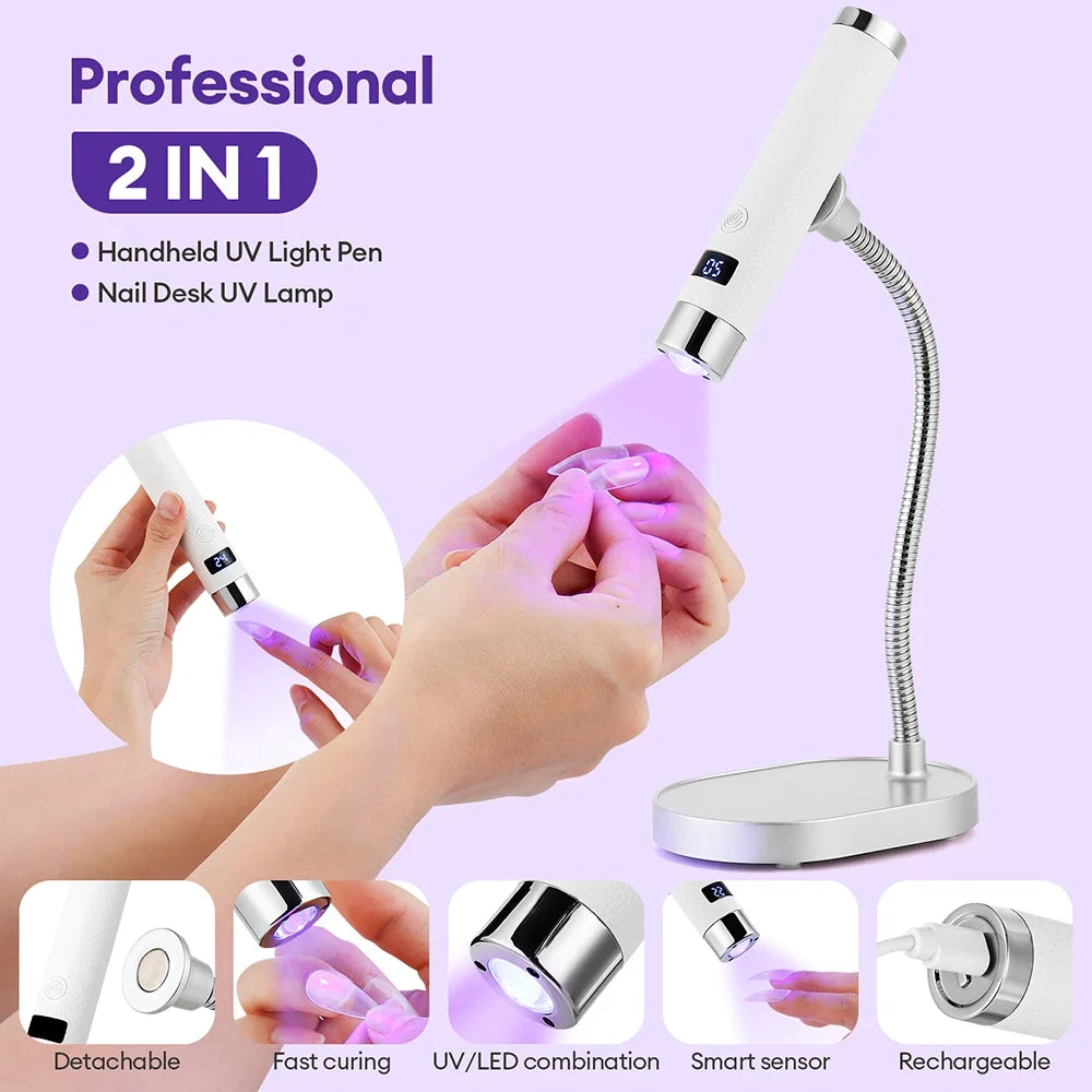 Blushimmer portable UV LED nail dryer with rechargeable gel lamp, flexible hose, and nail art tools for professional manicure at home