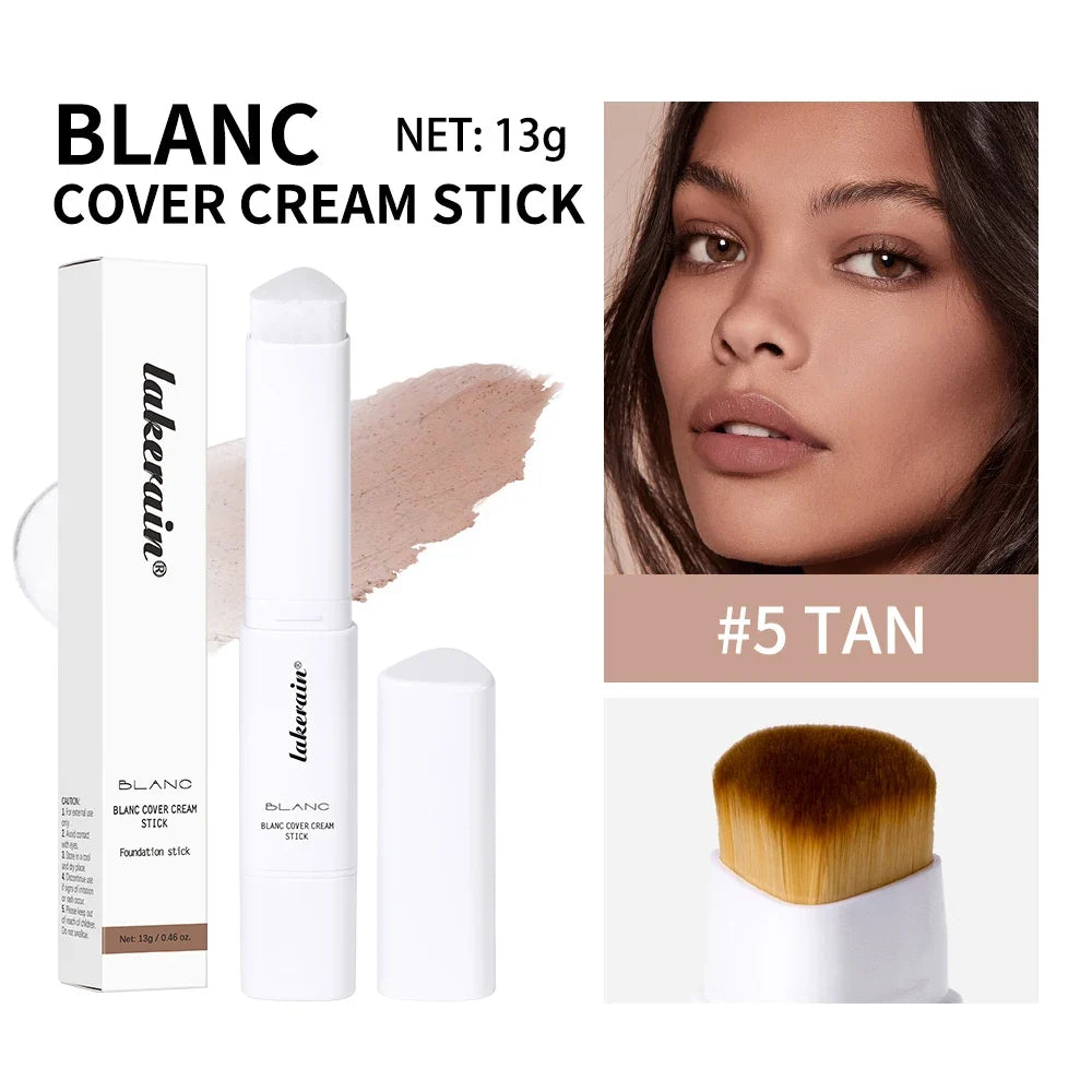 Blushimmer color-changing foundation stick with high coverage, waterproof dual-ended base makeup with brush, Korean cover cream.