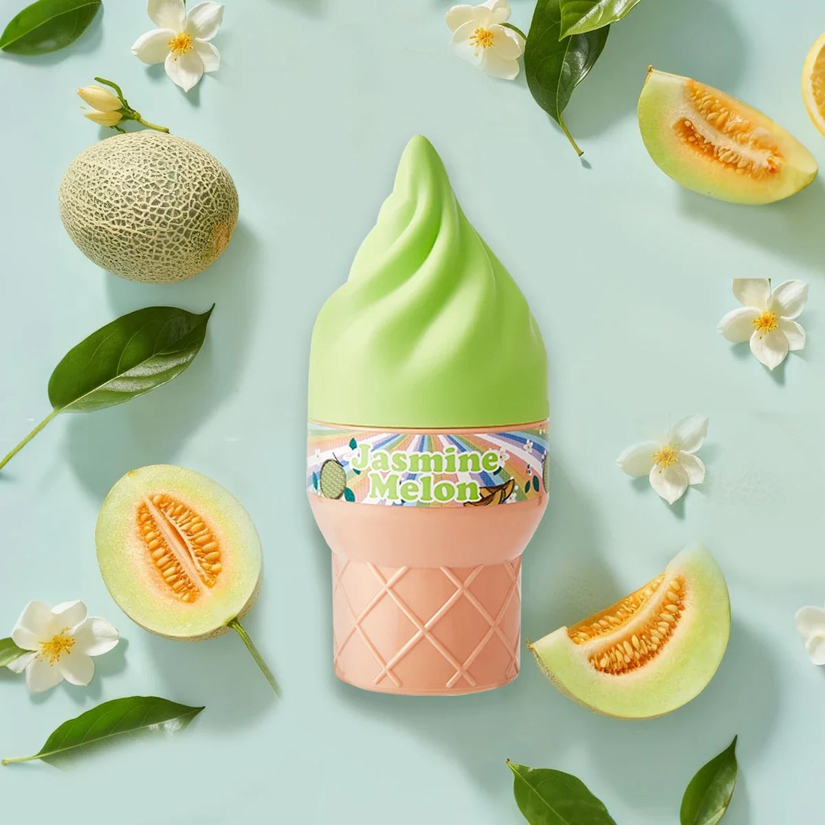 Cute ice cream-shaped perfume bottle by Blushimmer with fruity floral vanilla fragrance, 50ml long-lasting eau de toilette.