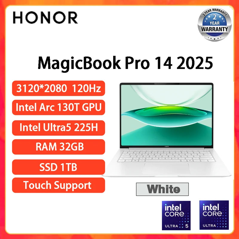 HONOR MagicBook Pro 14 2025 Laptop Intel Core Ultra 5 225H 32GB 1TB 14.6" Inch 3.1K 120Hz Gamer Computer PC Notebook Ultrabook