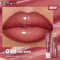 Blushimmer QIBEST mirror pearl lip gloss with shiny, moisturizing finish and glitter accents, showcasing a smooth, non-stick application