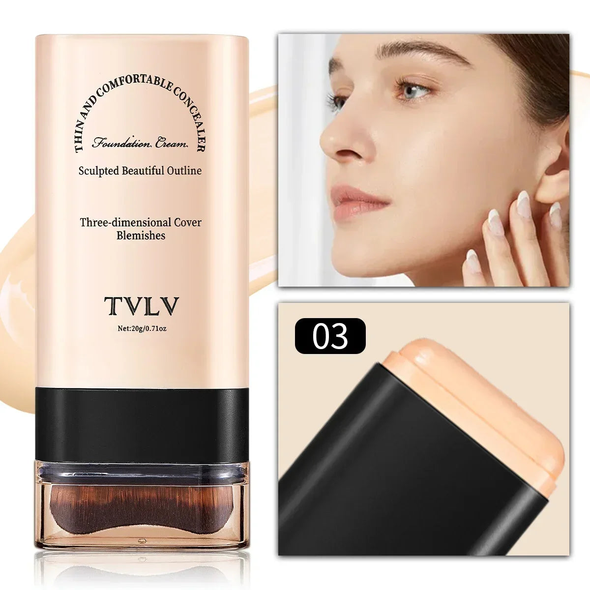 Blushimmer TVLV eraser foundation makeup stick with brush, 20g, for brightening skin, long-lasting concealer, liquid foundation.