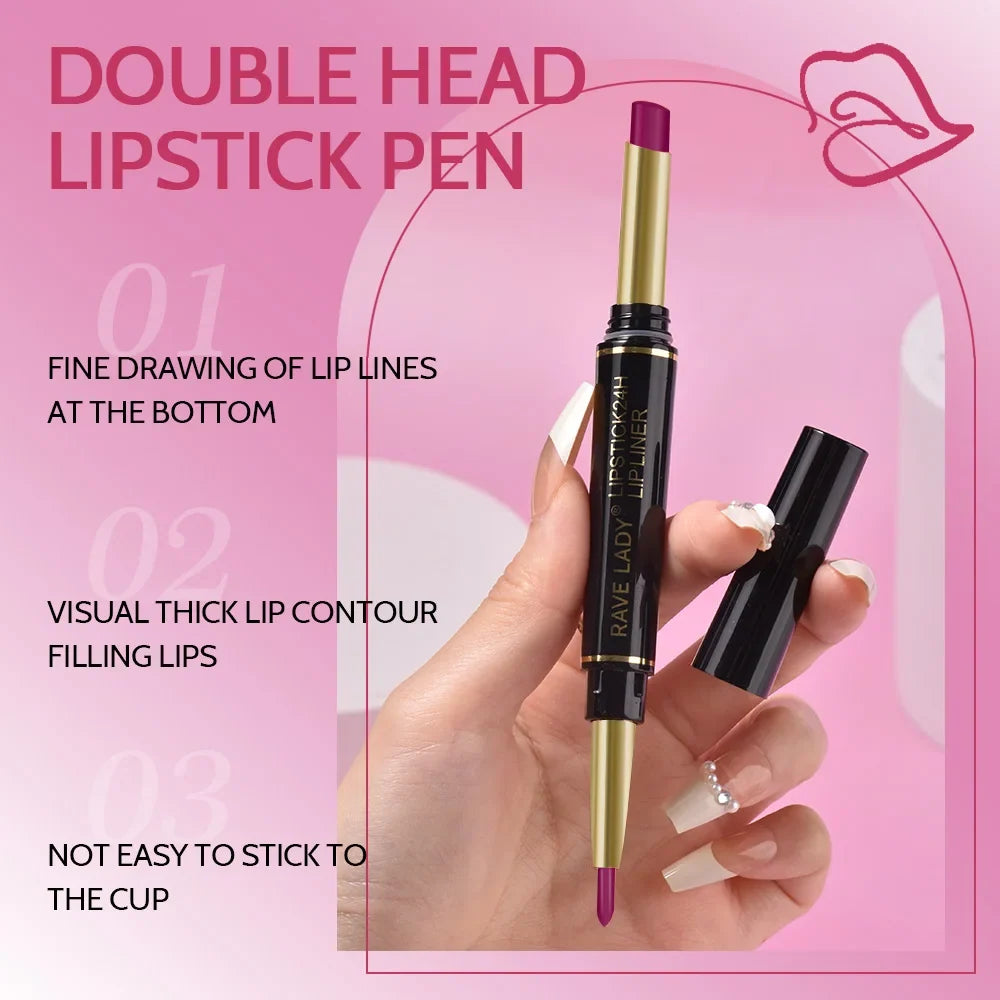 Blushimmer Rave Lady 2-in-1 matte lipstick and lipliner pencil in sexy red, waterproof, long-lasting, holiday gift-ready makeup.