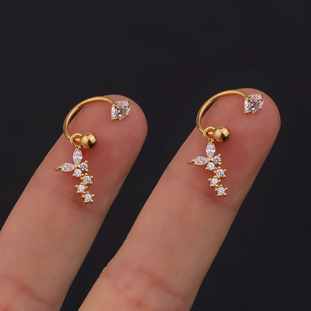 1 Pair Stainless Steel Mini CZ Drop Earring Women Moon Flower Tragus Cartilage Helix Hoop Conch Rook Daith Lobe Piercing Jewelry