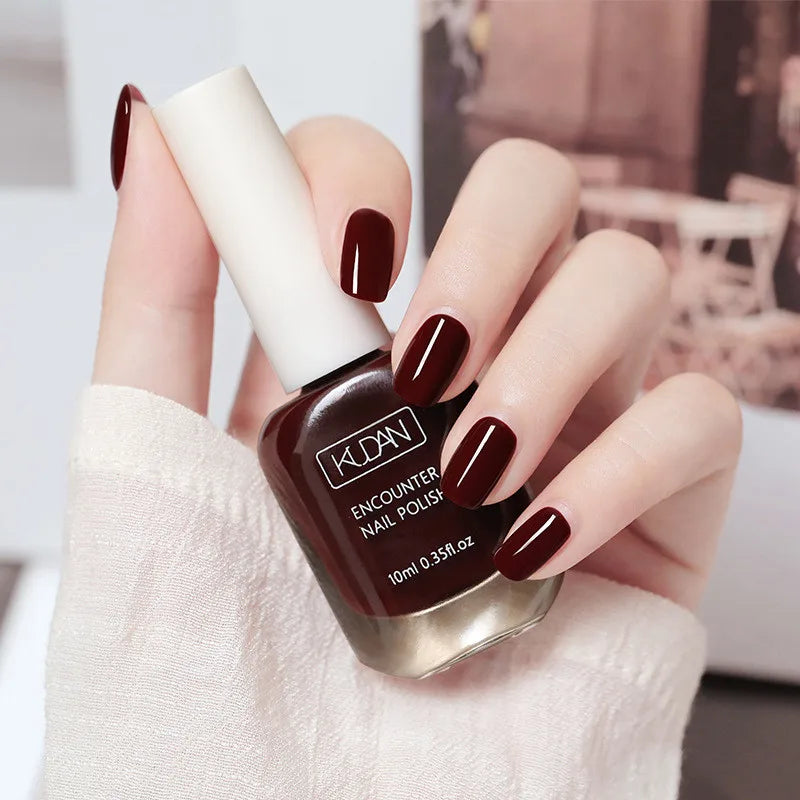 Blushimmer 10ml water-based nail polish bottle with colorful semi-permanent varnish for DIY manicures and quick-drying nail art.