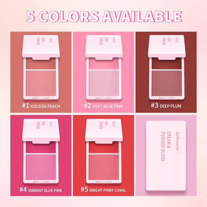 Blushimmer Juvia's cream powder matte blush duo in rose shade with high pigment, natural matte finish, long-lasting makeup.