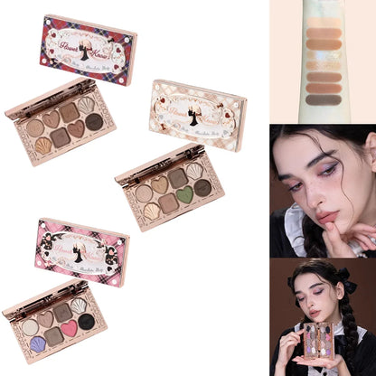 Blushimmer Flower Knows Chocolate Wonder-Shop 8-color eyeshadow palette with warm and neutral shades, shown open with eyeshadows visible.