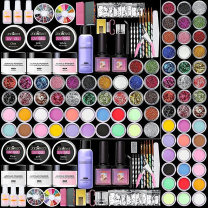 Blushimmer acrylic nail kit with acrylic powder, liquid, UV lamp, and gel nail supplies for DIY gel nails and manicures.