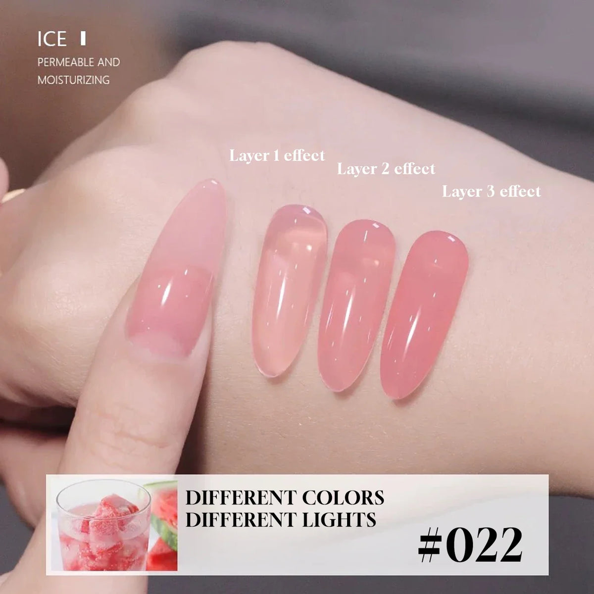 Blushimmer Mianel Japanese-style fairy gel nail polish in white, pink, nude, and clear shades with pink nails for summer looks.