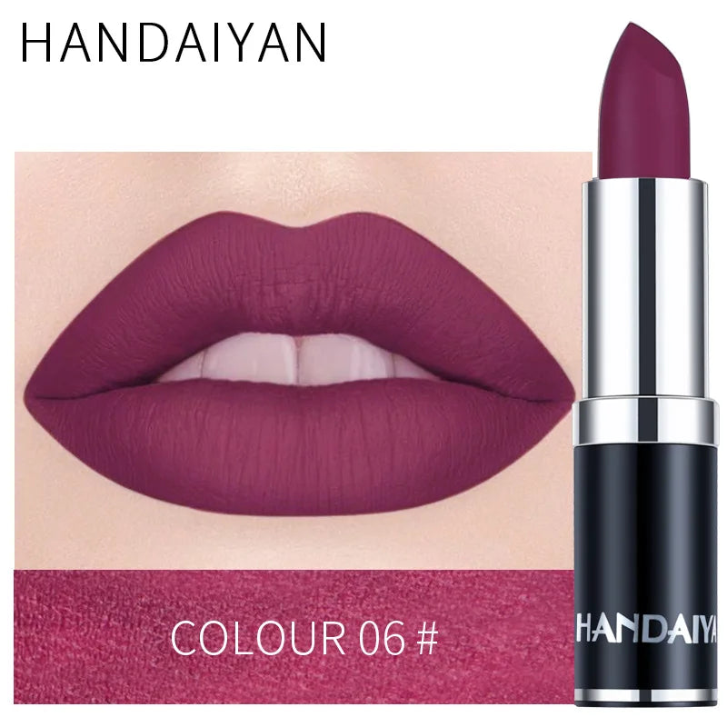 Blushimmer Handaiyan 12-color matte velvet lipstick with long-lasting, waterproof, non-stick formula in a sleek tube.
