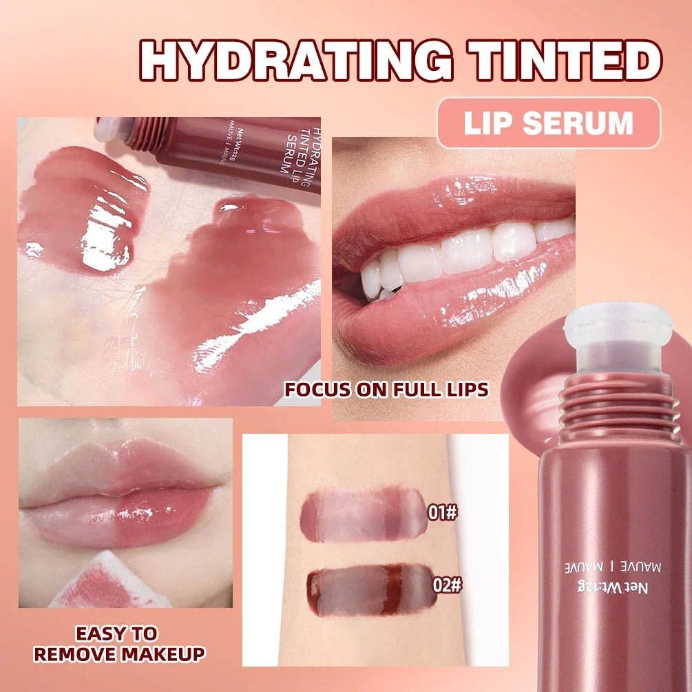 Blushimmer nude brown lip gloss in soft tube, moisturizing lip oil with tinted shine and fullness for natural lip care.