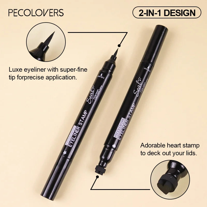 Blushimmer 7 styles liquid eyeliner stamp pen with red and black double-ended design, waterproof, fast-drying eye makeup tool.