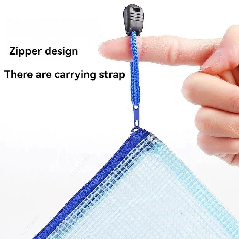 5Pcs A4/A5/A6 Stationery Storage Folder File Mesh Zipper Pouch Document Bag Zip File Folders School Office Supplies