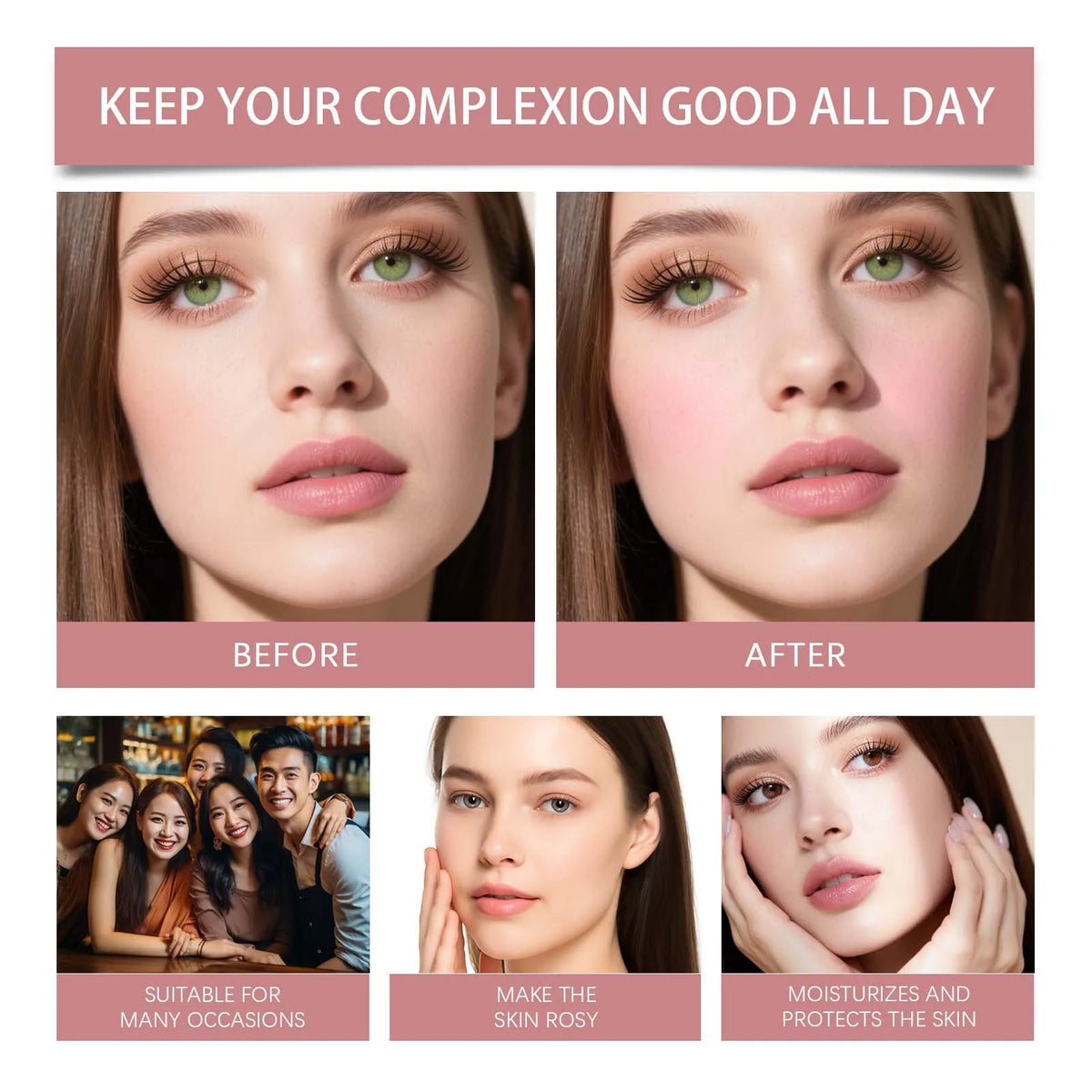 Blushimmer Pink Sakura Cream Blush Stick with natural, lightweight formula for a smooth, hydrating, long-lasting cheek tint application.