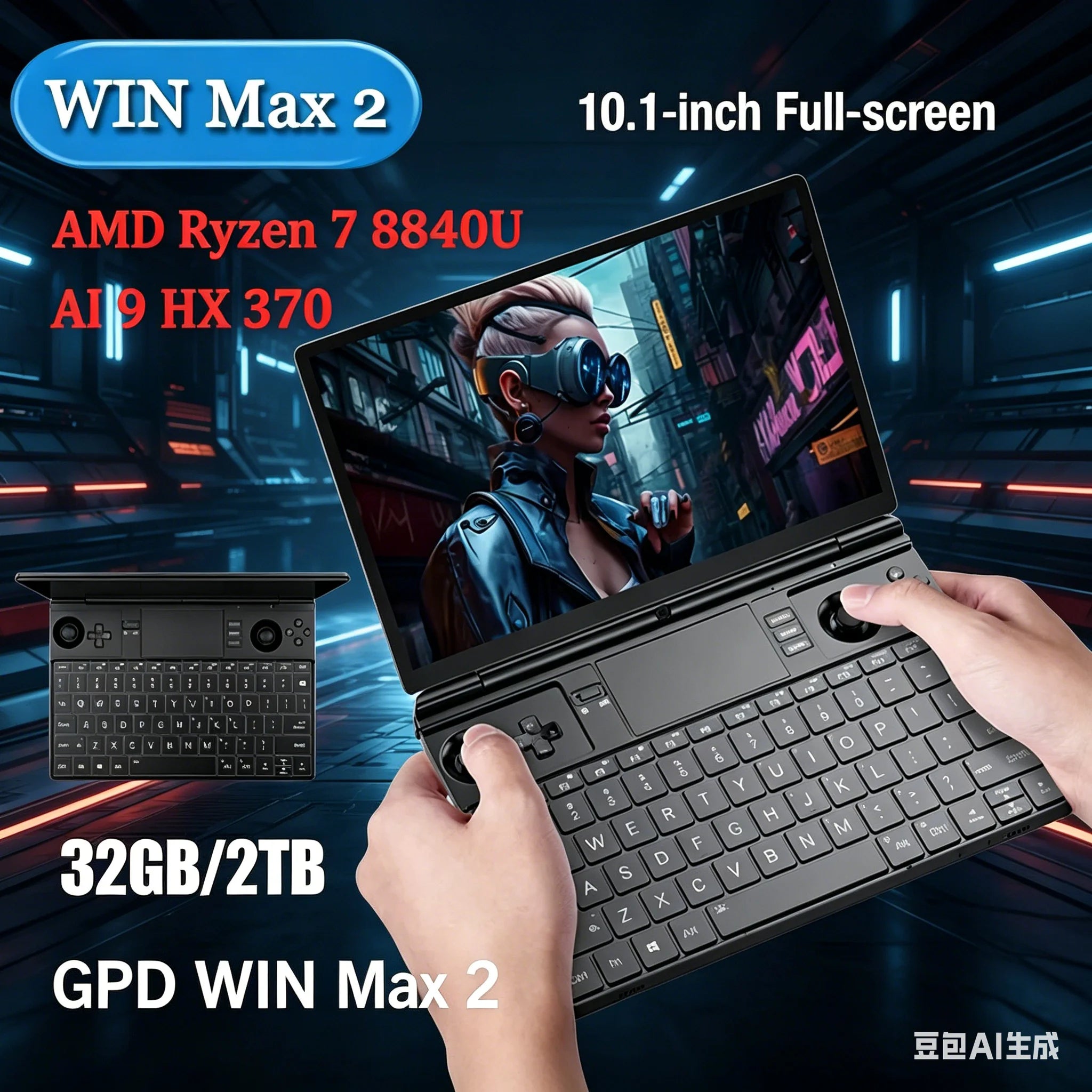 Super Stable Durable GPD 2025 WIN Max 2 32GB RAM 1TB 2TB SSD Hard Disk CPU AMD 8840U AI9 HX370 Processor Gaming Laptop Mini PC N