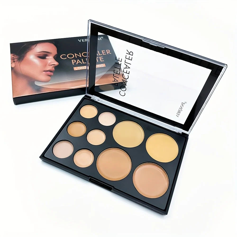 Blushimmer 2-piece concealer palette with brush set, high-coverage face contour kit featuring silky textured concealers and shades.