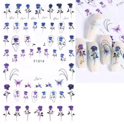Elegant Butterfly Nail Manicure Stickers Blue Butterflies Leopard Retro Flowers Adhesive Decal Wedding Charm Manicure Tips