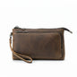 Genuine leather men's clutch bag and long wallet by NNEOBA, stylish accessory with multiple compartments, black color, and sleek design.