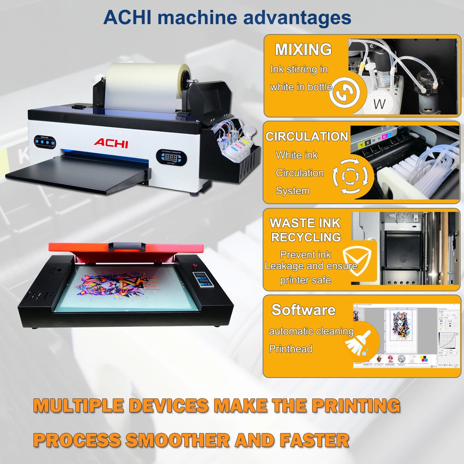 ACHI A3 DTF Printer R1390 A3 T-shirts Printier ROLL DTF Transfer Film Printer With DTF Oven For Fabric T-shirt Clothes EU STOCK