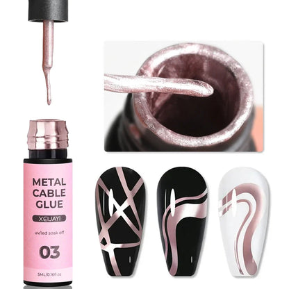 Blushimmer metallic gold mirror effect gel nail polish with French design and flower drawing, 5ml to 10ml UV soak-off gel for nails.