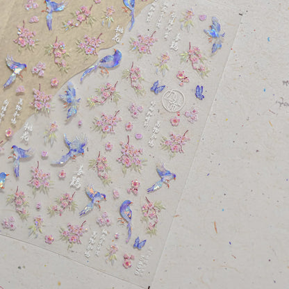 Blushimmer Dream Flower shell light nail art stickers with Japanese flower design, self-adhesive press-on nail decals.