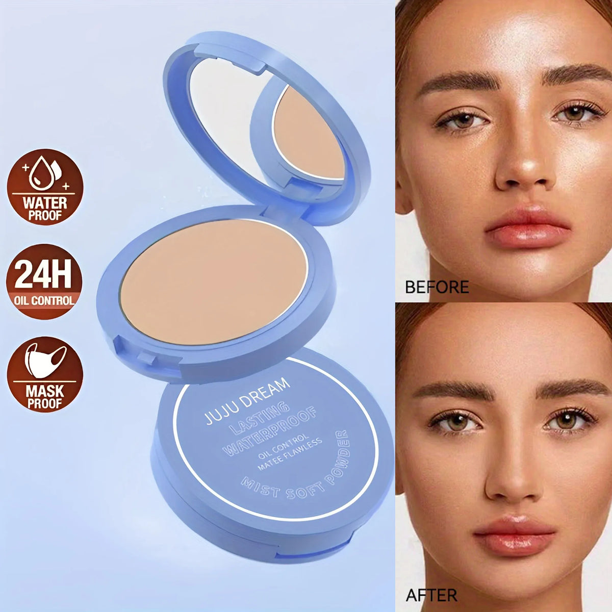 Blushimmer Silk Soft Pressed Powder Oil-Control matte foundation and setting powder in a compact with smooth, lightweight finish.