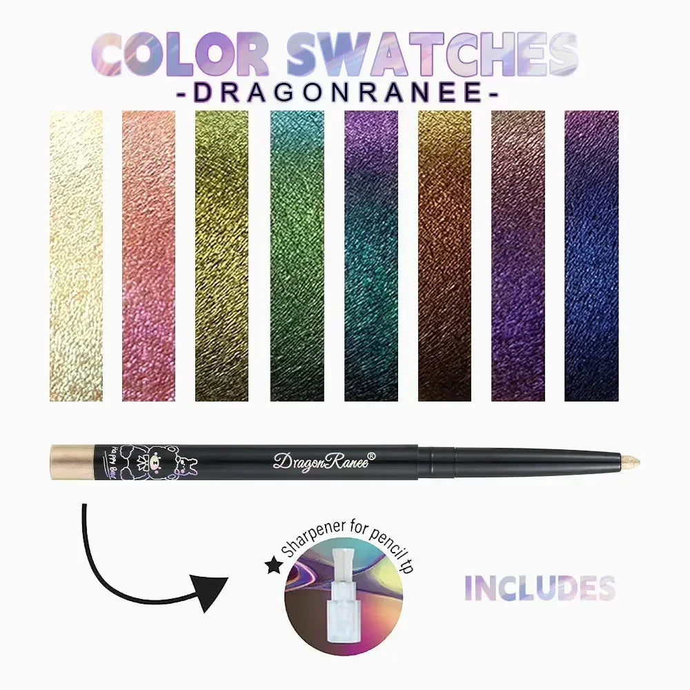 Blushimmer Glitter Aurora Eyeliner Pen with multi-chrome shimmer in green and purple for vibrant metallic eye makeup.