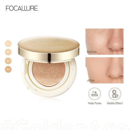 Blushimmer FOCALLURE Air Cushion Foundation with waterproof, matte finish, high coverage, smooth and poreless face makeup.