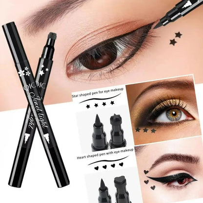 Blushimmer double-ended liquid eyeliner pen with eye stamp, black waterproof, smudge-proof, long-lasting felt tip makeup for women