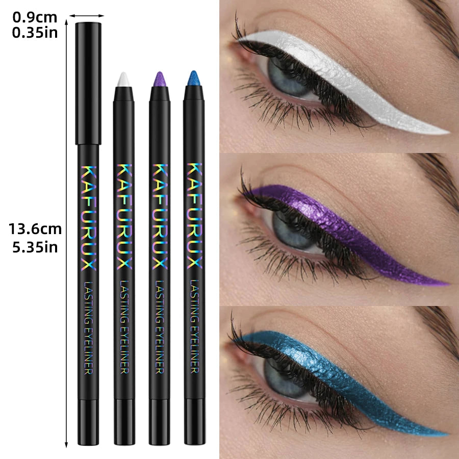 KAFURUX 10-color metallic eyeliner pen with high pigmentation, waterproof shimmer, suitable for smokey, punk, and gothic makeup looks.
