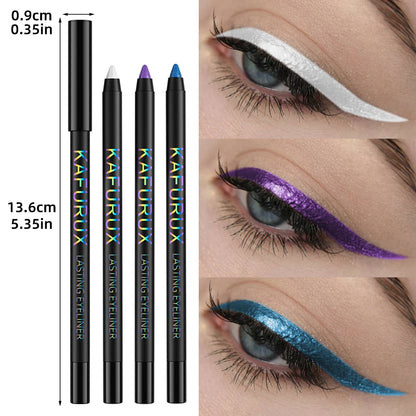 KAFURUX 10-color metallic eyeliner pen with high pigmentation, waterproof shimmer, suitable for smokey, punk, and gothic makeup looks.